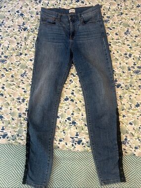 Sneak Peek Dark Blue Skinny Jeans with Lace-Up Side Panels